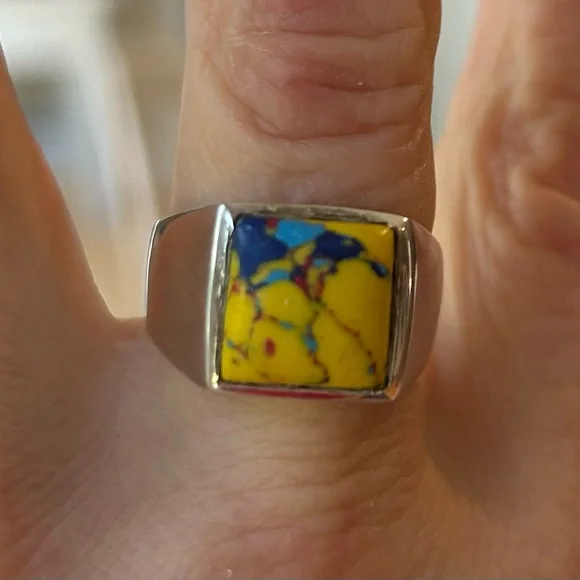 925 Sterling Silver Yellow Turquoise Ring - Picture 1 of 8